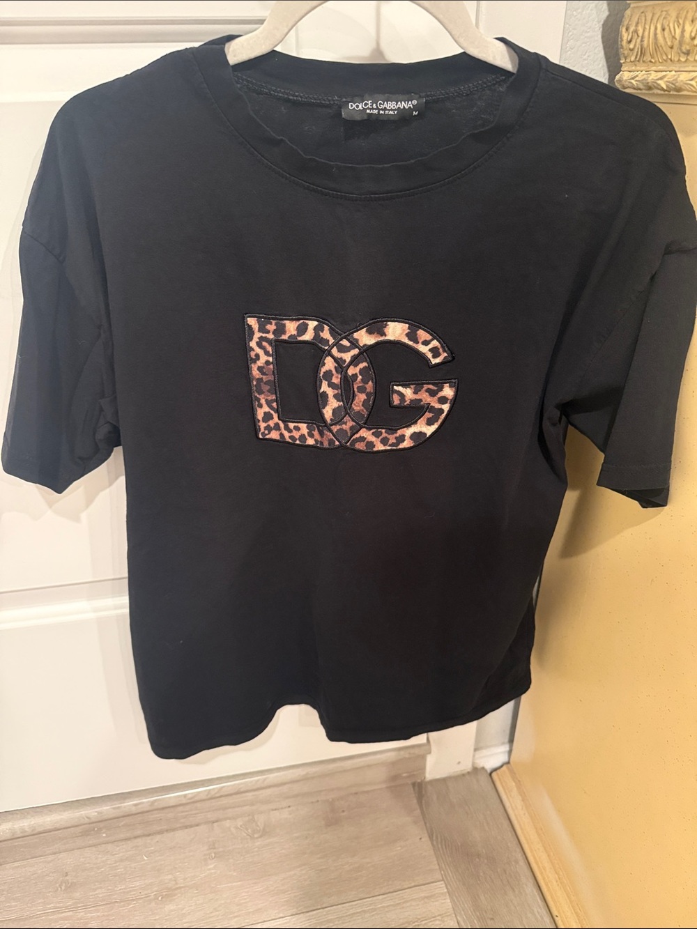 Dolce & Gabbana Black Tee with Leopard DG Patch